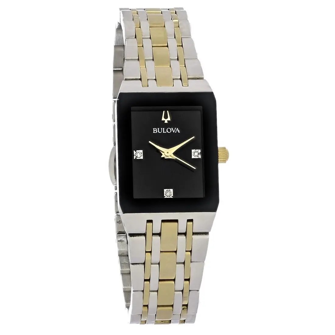 Bulova Quadra Women`s Two-tone Black Dial Diamond Quartz Watch 98P185 - Face: Black, Dial: Black, Band: Two-Tone