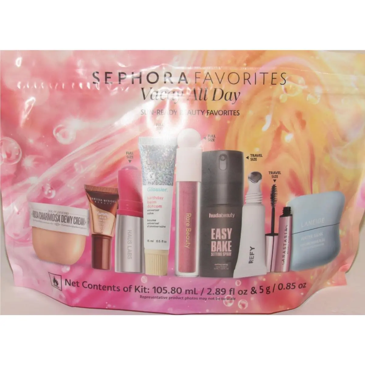 Sephora Favorites 9 Pc Vacay All Day Set Rare Beauty Glimmer Lip Gloss Laneige +