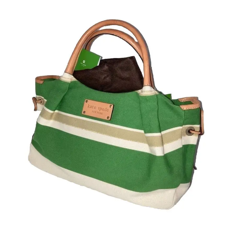 Kate Spade NY Vintage Green Multicolor Striped Classic Canvas Handbag Purse