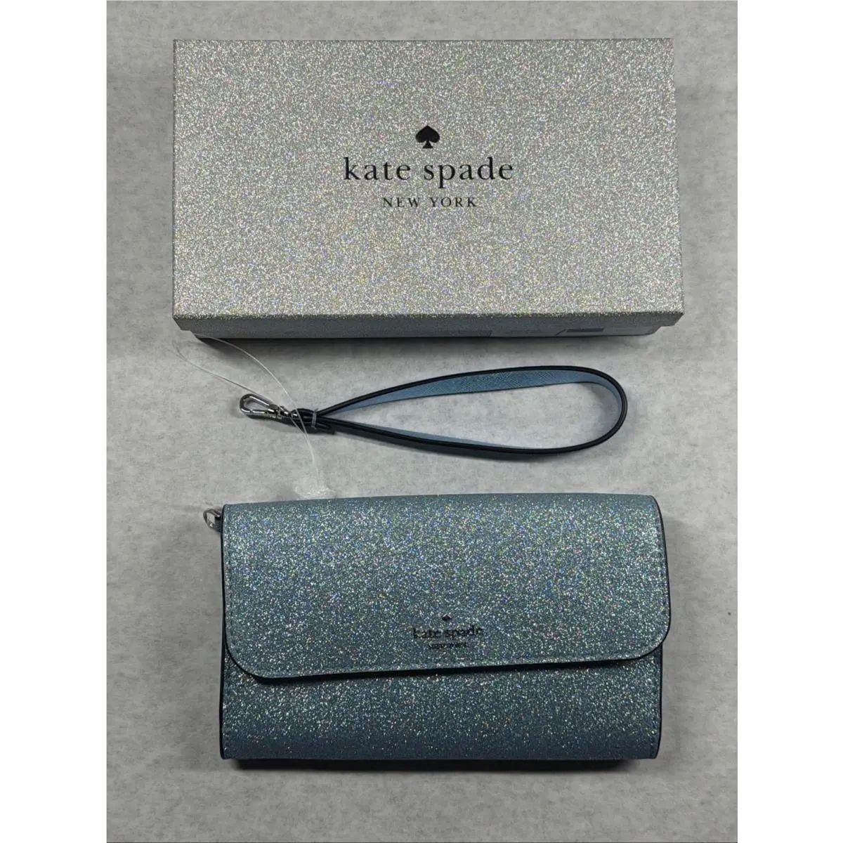 K9255 Medium Flap Phone Wristlet Wallet Glitter Frosty Sky by Kate Spade