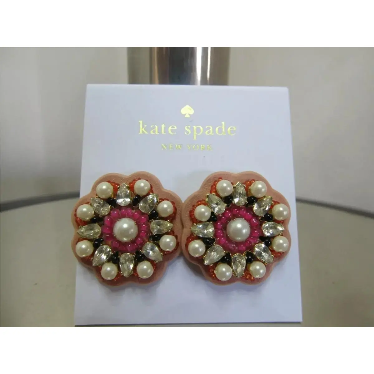 New York Desert Garden Button Stud Earrings Neutral Multi by Kate Spade