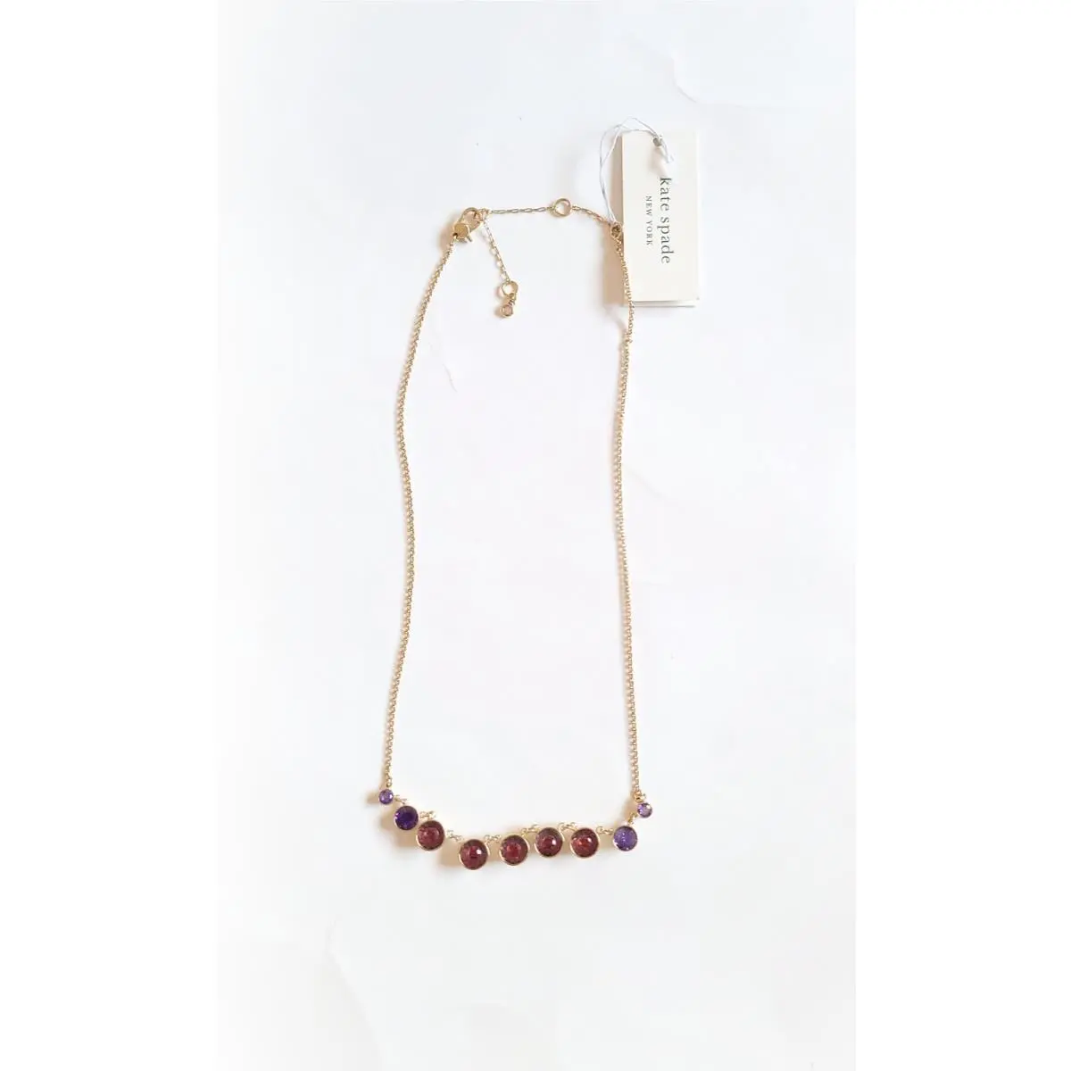 New Kate Spade Zirconia Stones Reflecting Pool Goldtone Necklace Red Purple