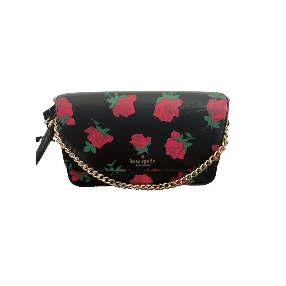 Kate Spade New York KE534 Rose Toss Print Flap Crossbody Bag Black Floral