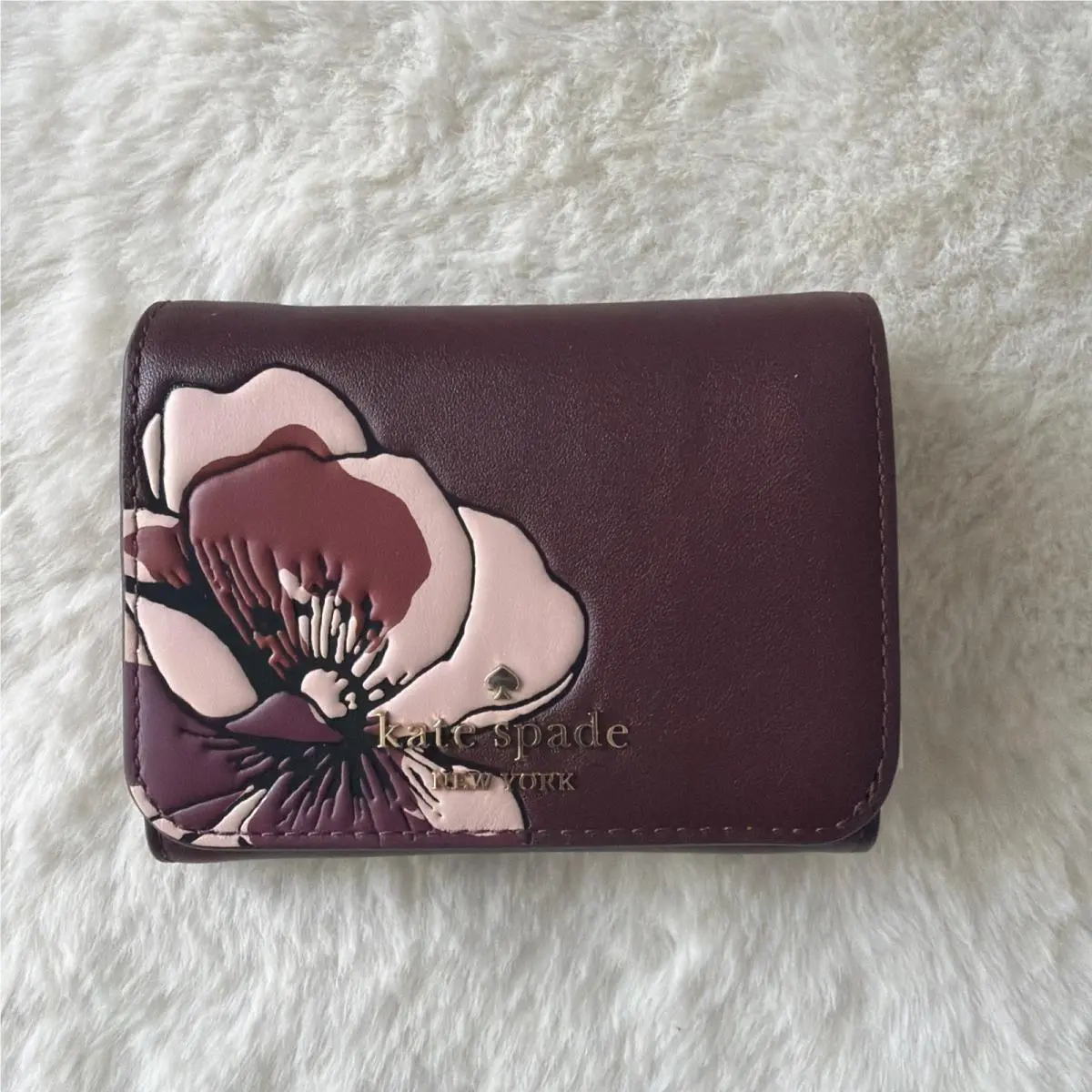 Kate Spade Small L Zip Floral Leather Wallet Grenache