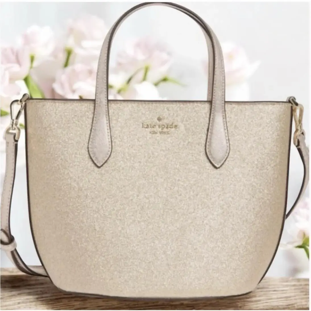 Kate Spade Glimmer Glitter Small Satchel Crossbody Gold New