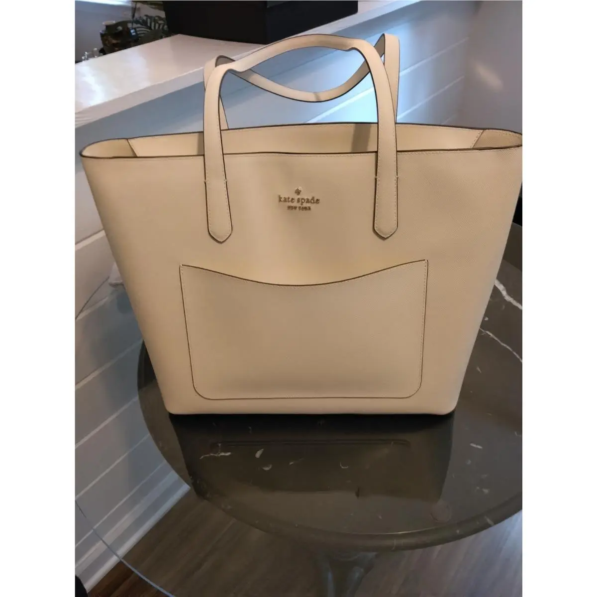 Large Vegan Ivory Gold Zippered Tote w Wallet Women`s Shoulderbag by Kate Spade