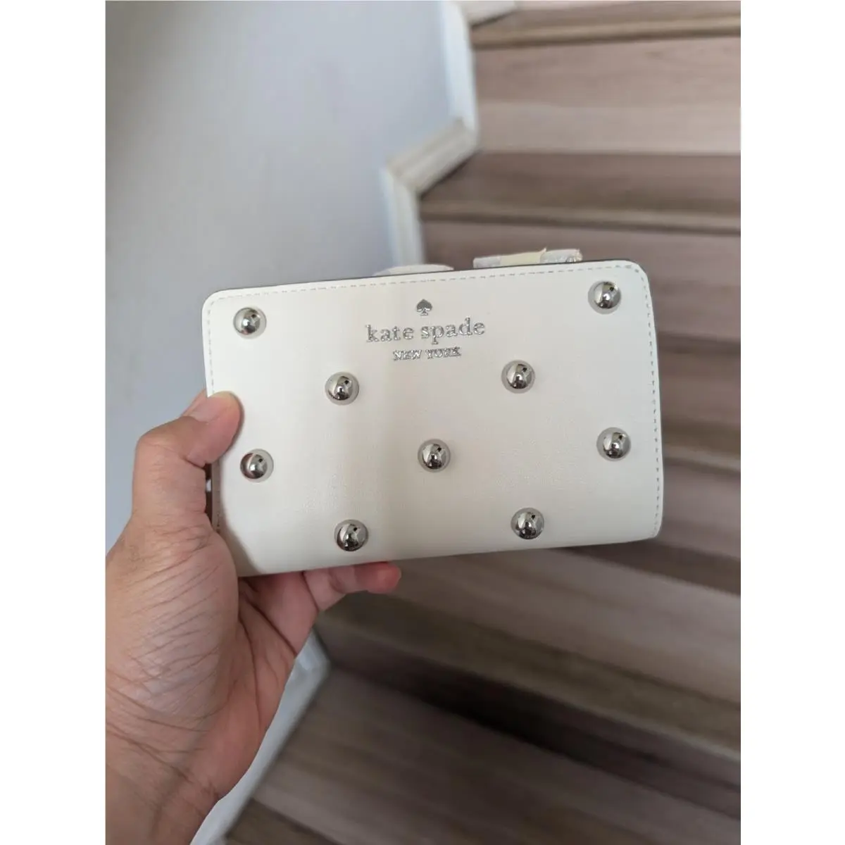 KP305 Studded Medium Bifold Wallet In Meringue by Kate Spade