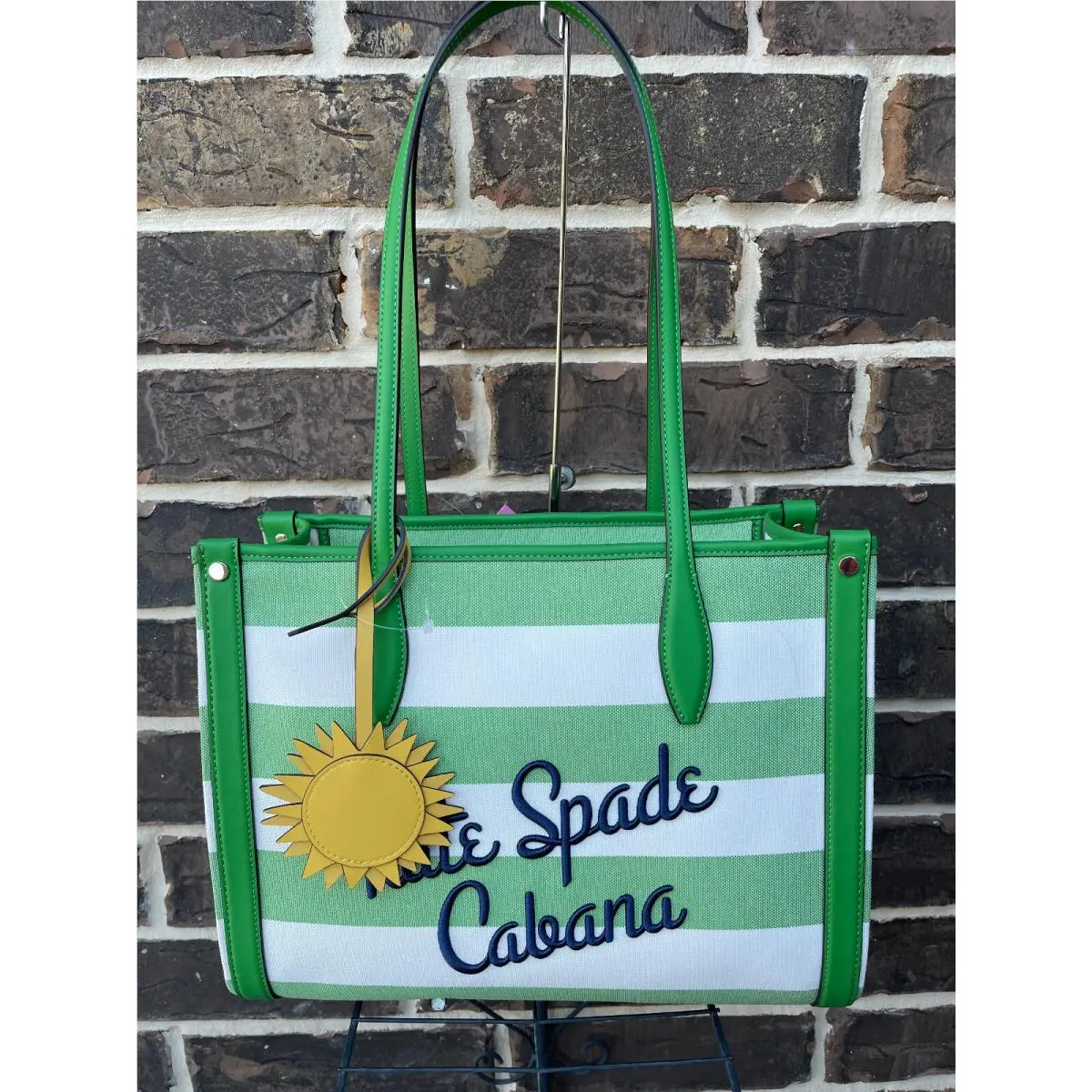 Market Cabana Canvas Medium Tote Green Multi Yellow White by Kate Spade