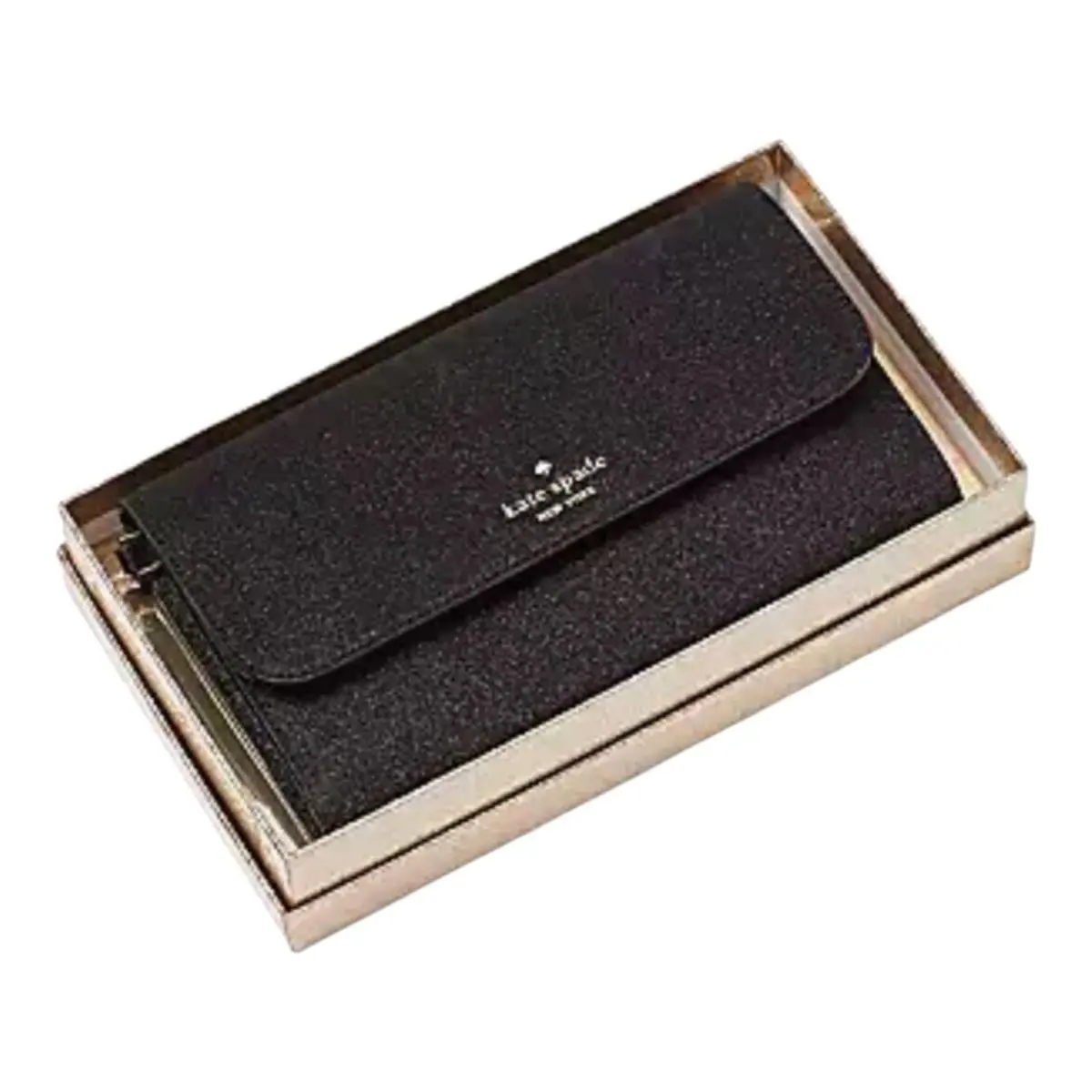 Kate Spade Phone Wristlet Wallet Black Glitter Boxed Medium Flap New