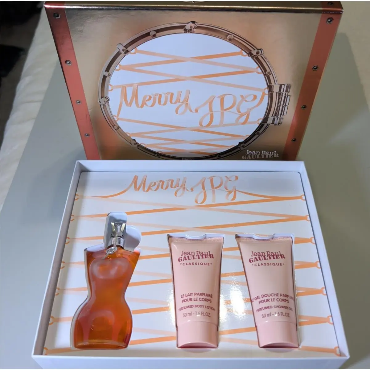 Jean Paul Gaultier Classique 3 Pc Gift Set 1.6 oz Edt Lotion Shower Gel Jpg