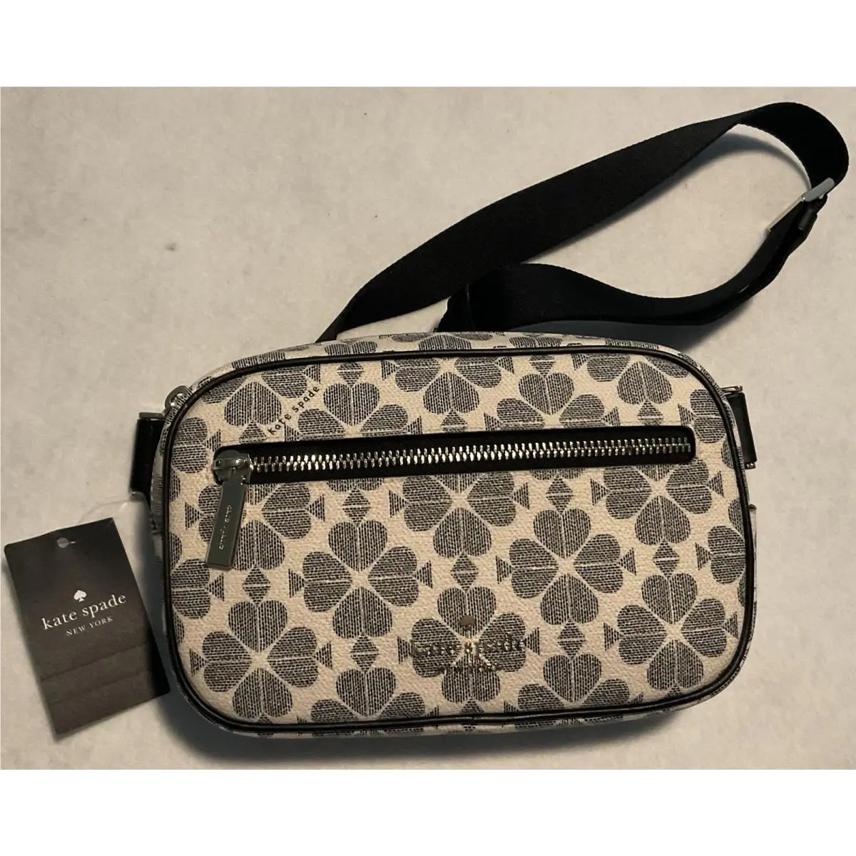 Signature Spade Flower Pvc Canvas Belt Bag White Black Handbags by Kate Spade