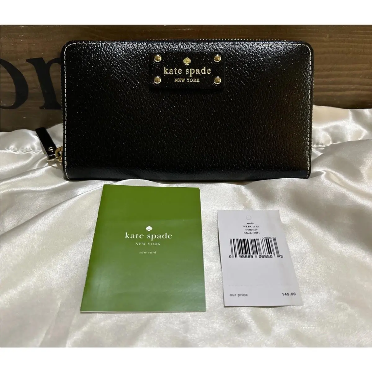 New  Wellesley Neda Zip Around Womens Leather Wallet IN Black Leather by Kate Spade