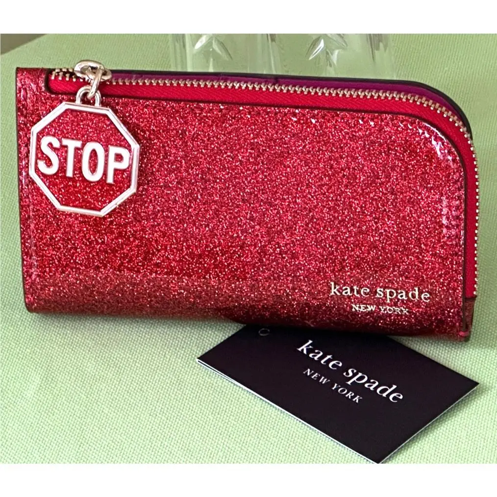 Detour Glitter Patent Leather Slim Bifold Wallet:nwt Stop Sign by Kate Spade