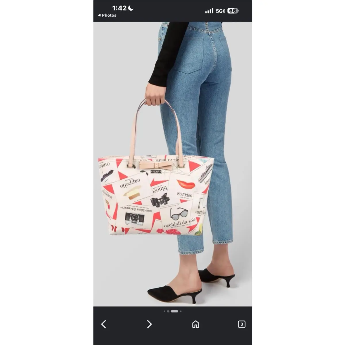 New  Francis Via Limoni Flashcard Large Tote Bag Bow by Kate Spade