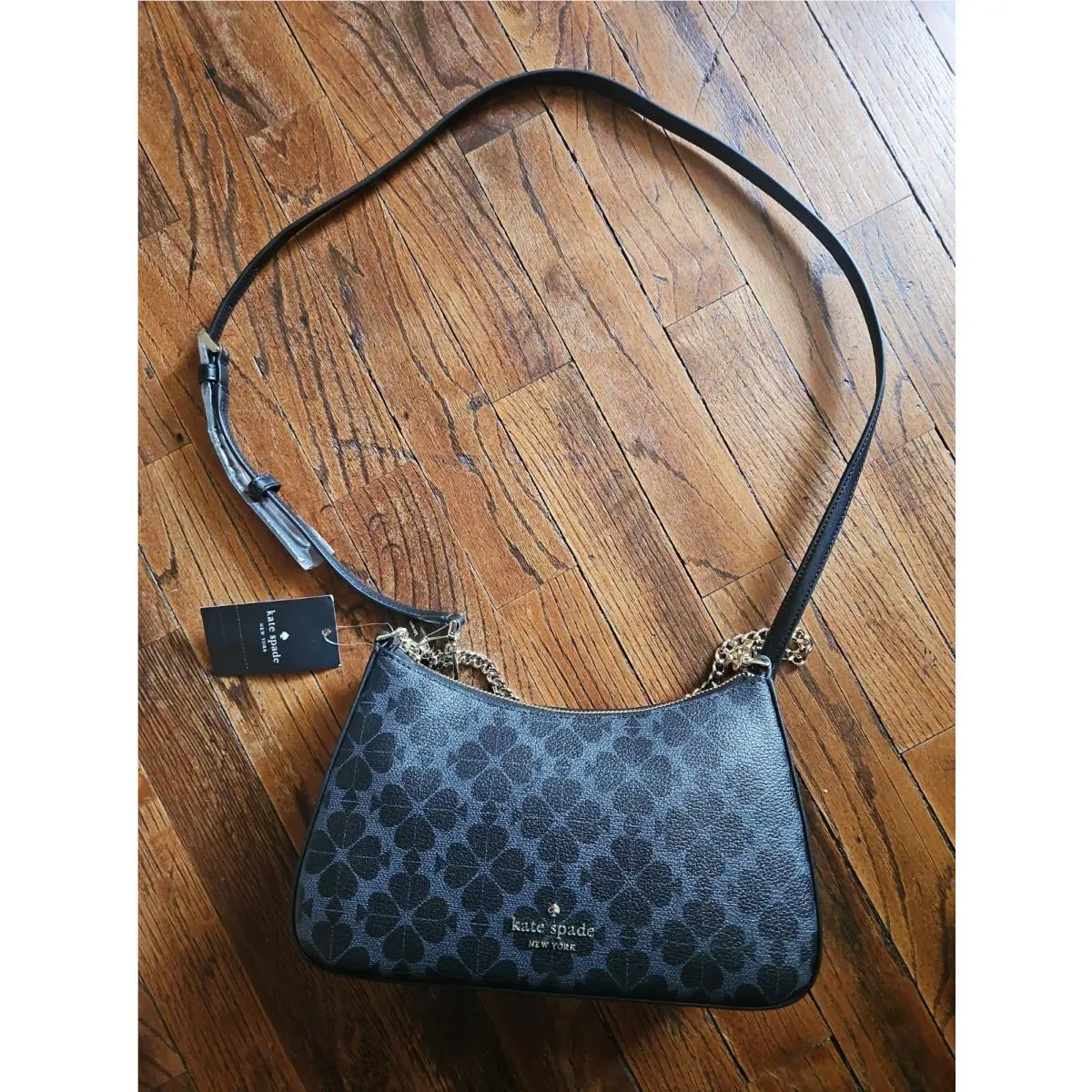 New York Black/gray Spade Flower Small Shoulder Bag by Kate Spade