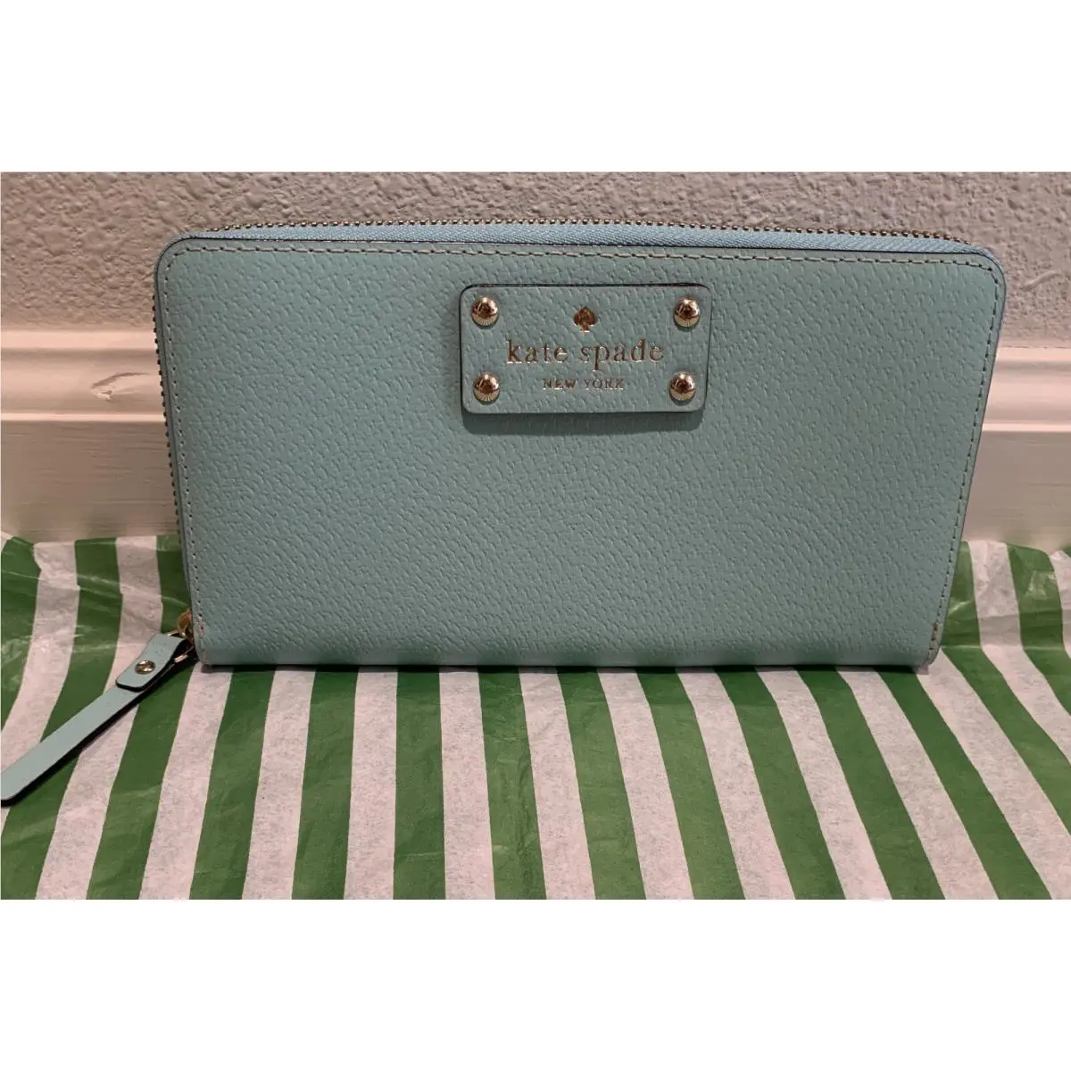 Neda Accordion Robinsegg Blue Wellesley Full Zip Leather Wallet by Kate Spade