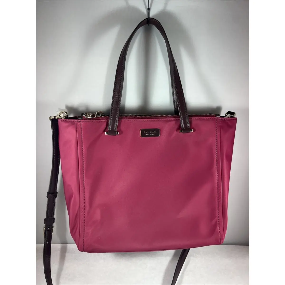 Kate Spade NY Dawn Medium Satchel Nylon Crossbody Bag Purse Rhubarb Tart