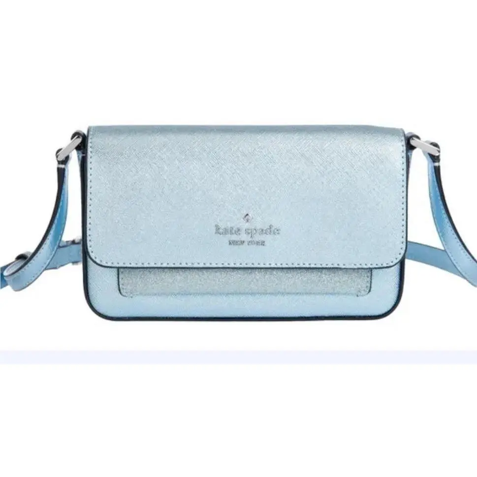 Kate Spade Crossbody Duo Purse Blue Glitter Metallic Card Holder KE451 Bag