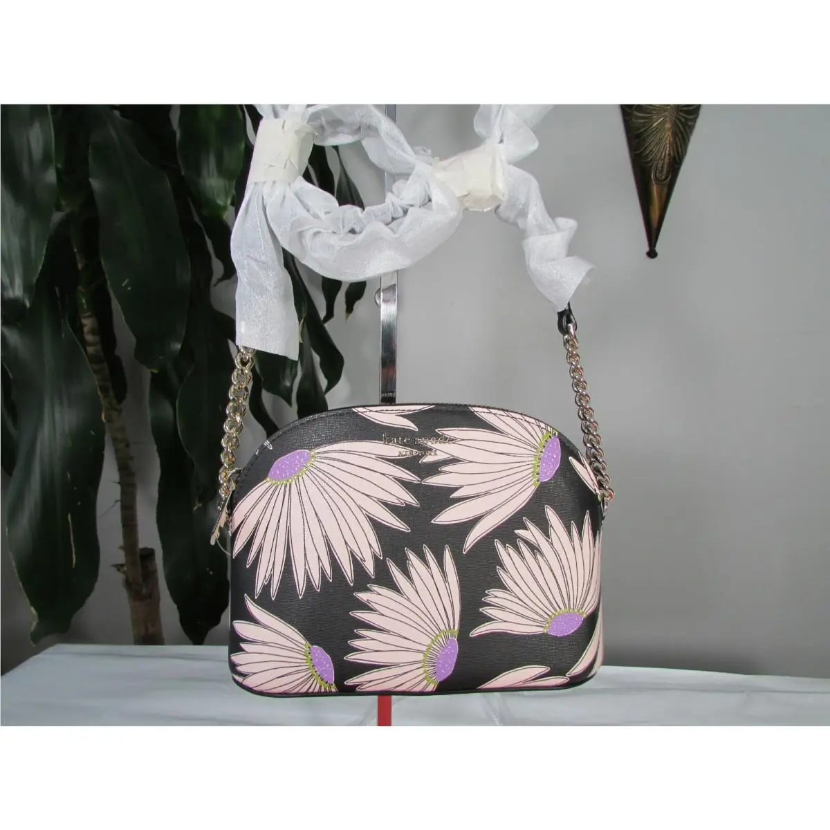 Kate Spade Pvc Spencer Falling Flower Small Dome Crossbody Bag Black Multi