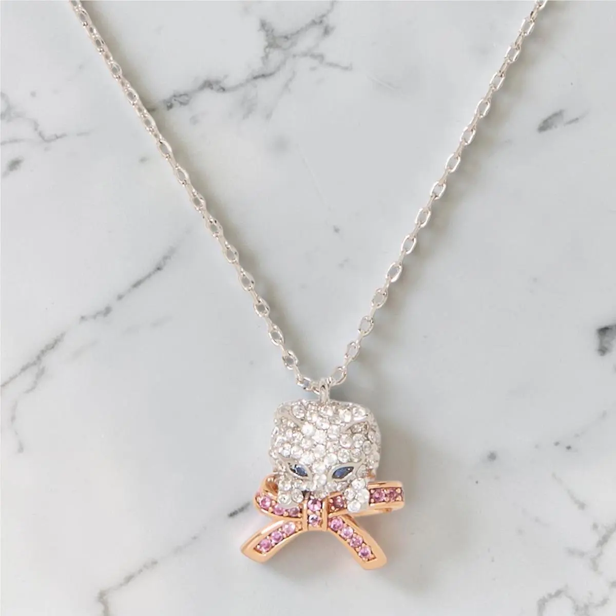 Kate Spade Pawlina Cat Pendant Necklace Pink Multi Silvertone Pavé KJ296