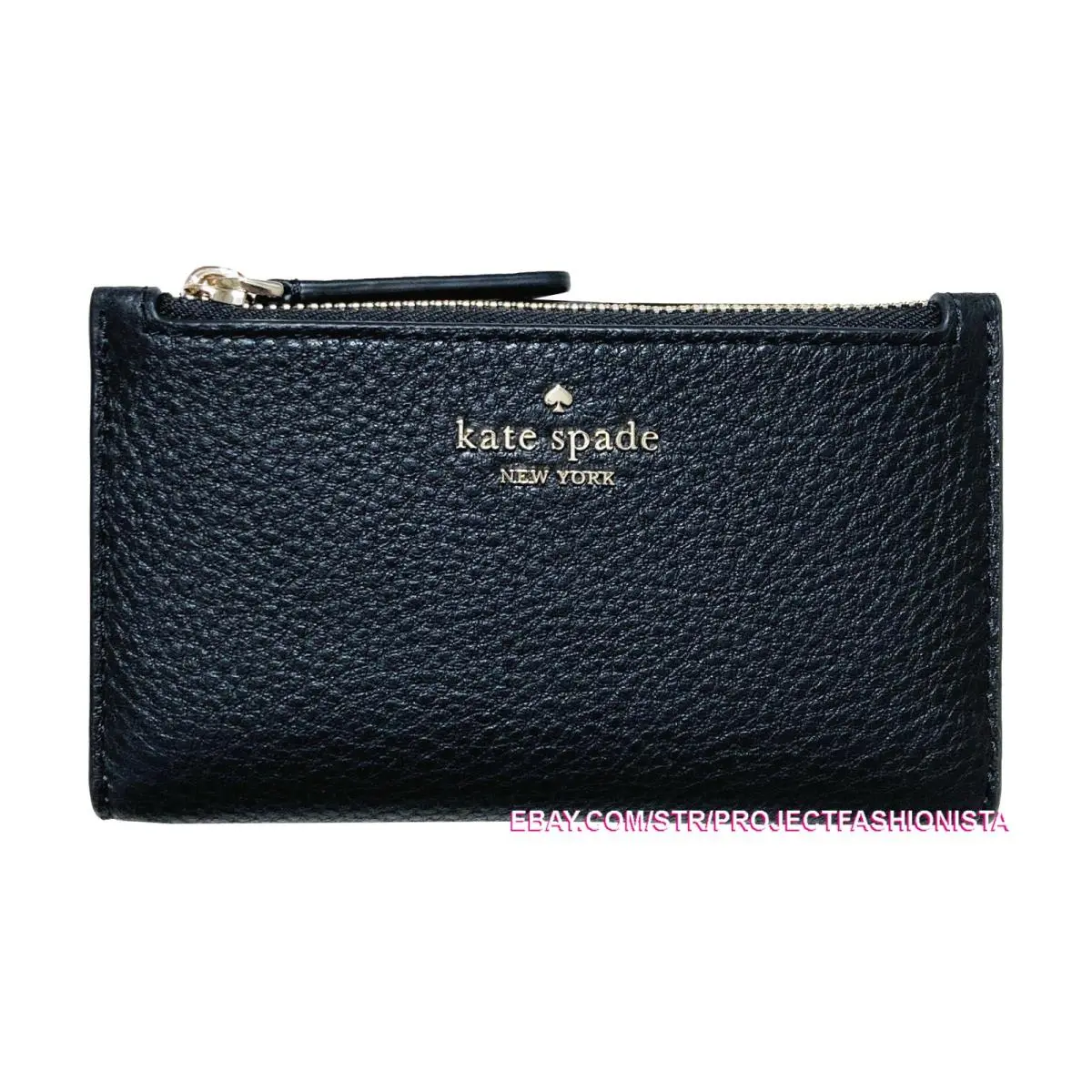 Kate Spade Jackson Black Pebbled Leather Slim Bifold Wallet
