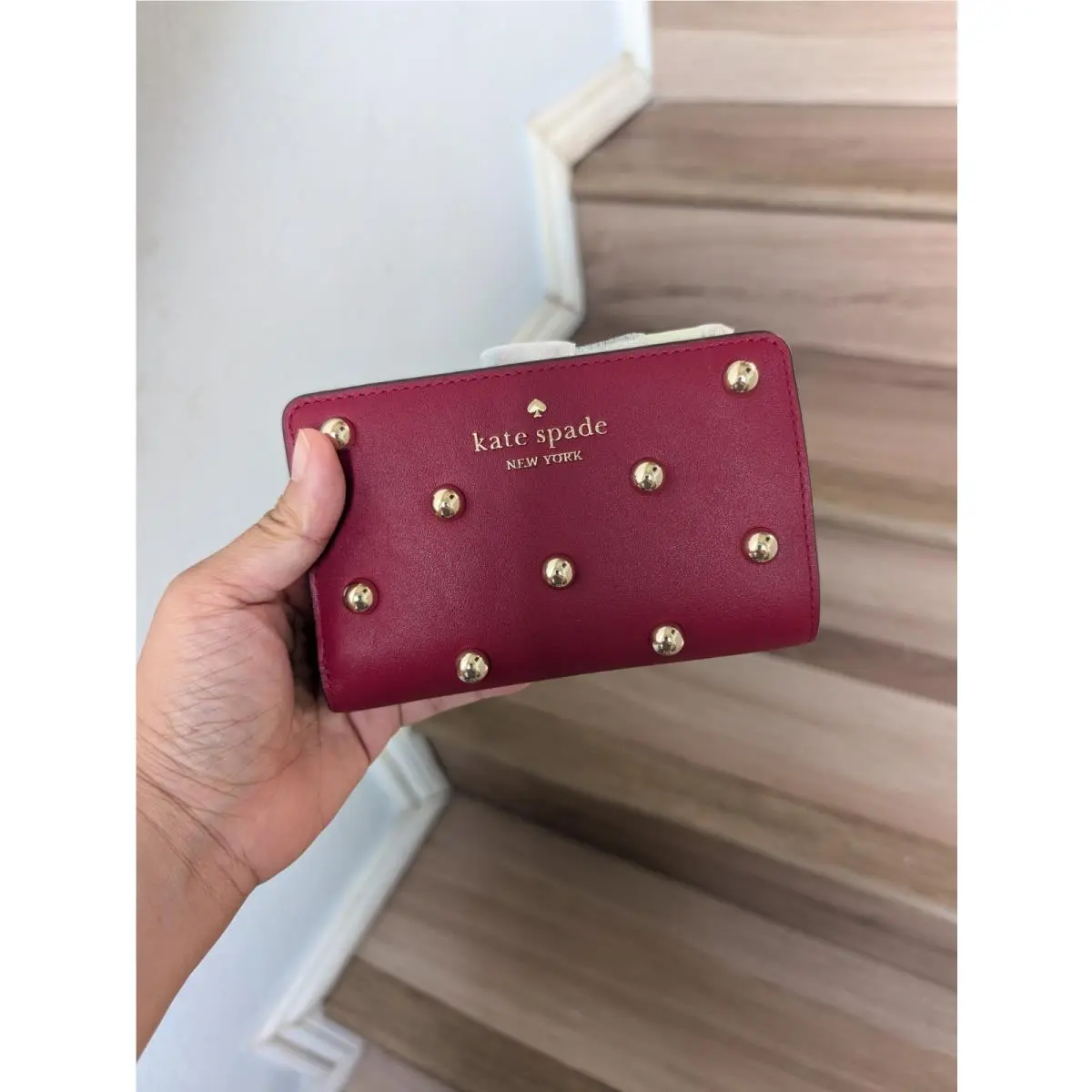 Kate Spade KP305 Studded Medium Bifold Wallet In Red Jam