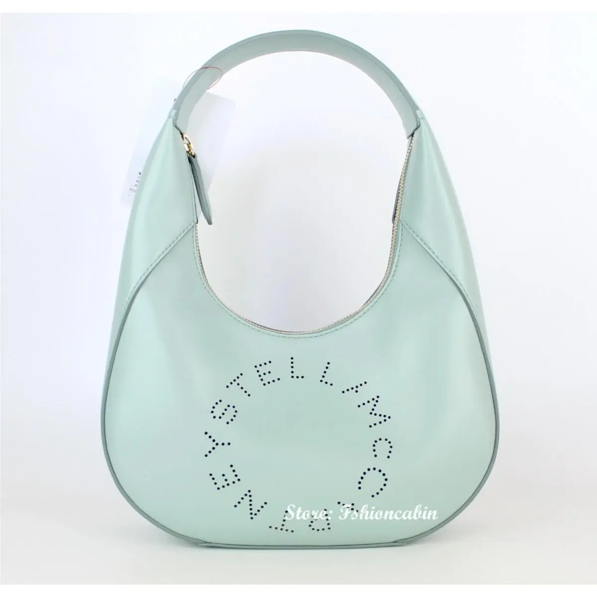 Stella Mccartney Mint Perforated Logo Leather Hobo Shoulder Bag