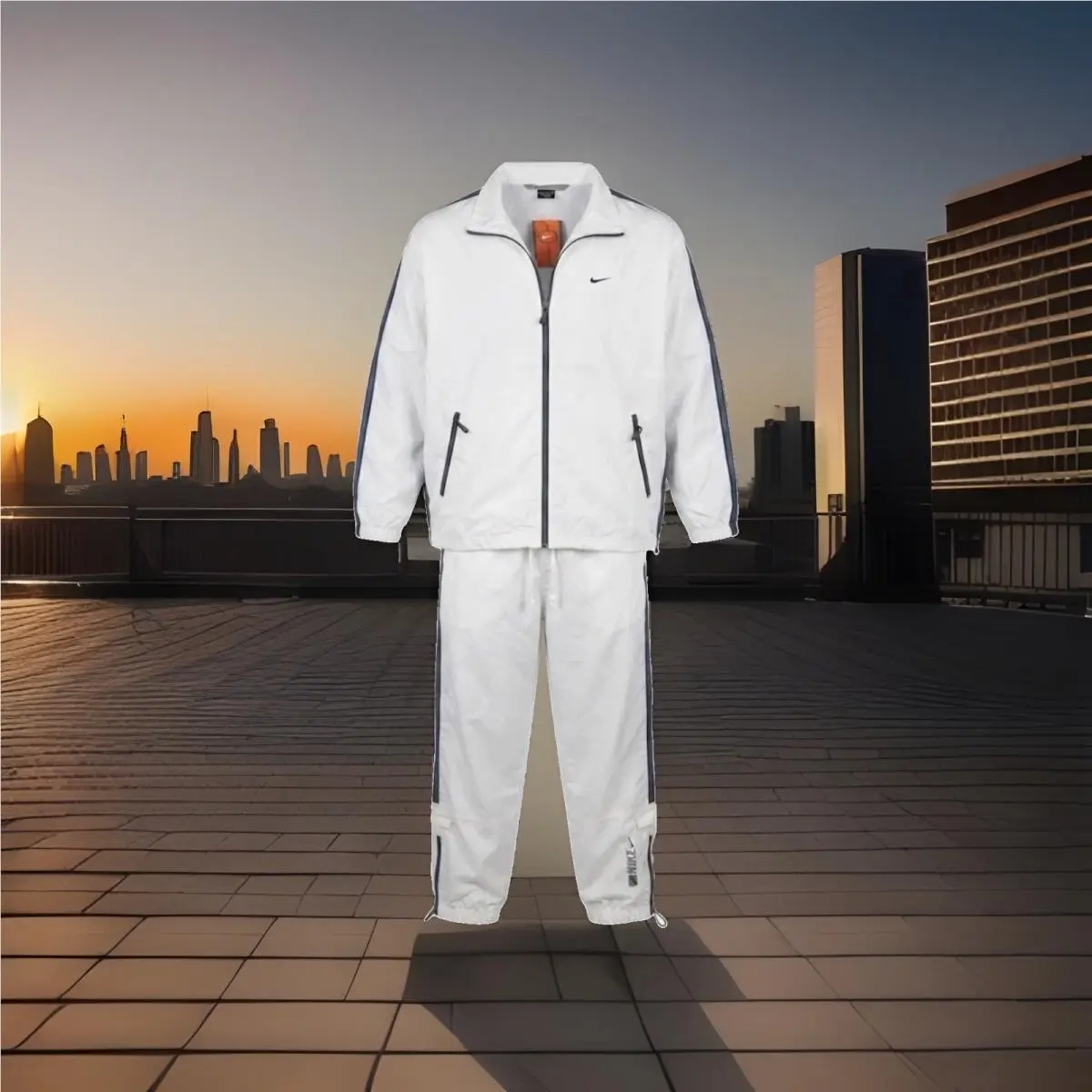 Men`s Nike Air Poly Tech Knit Full-zip Jacket Pants Tracksuit Joggers White XL