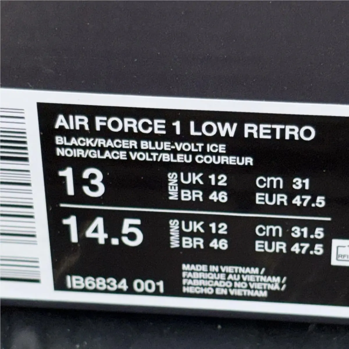 Nike shoes - Nike Air Force 1 Retro - IB6834 001 - Black / Racer Blue-Volt Ice (UPC: 197860638037) 6