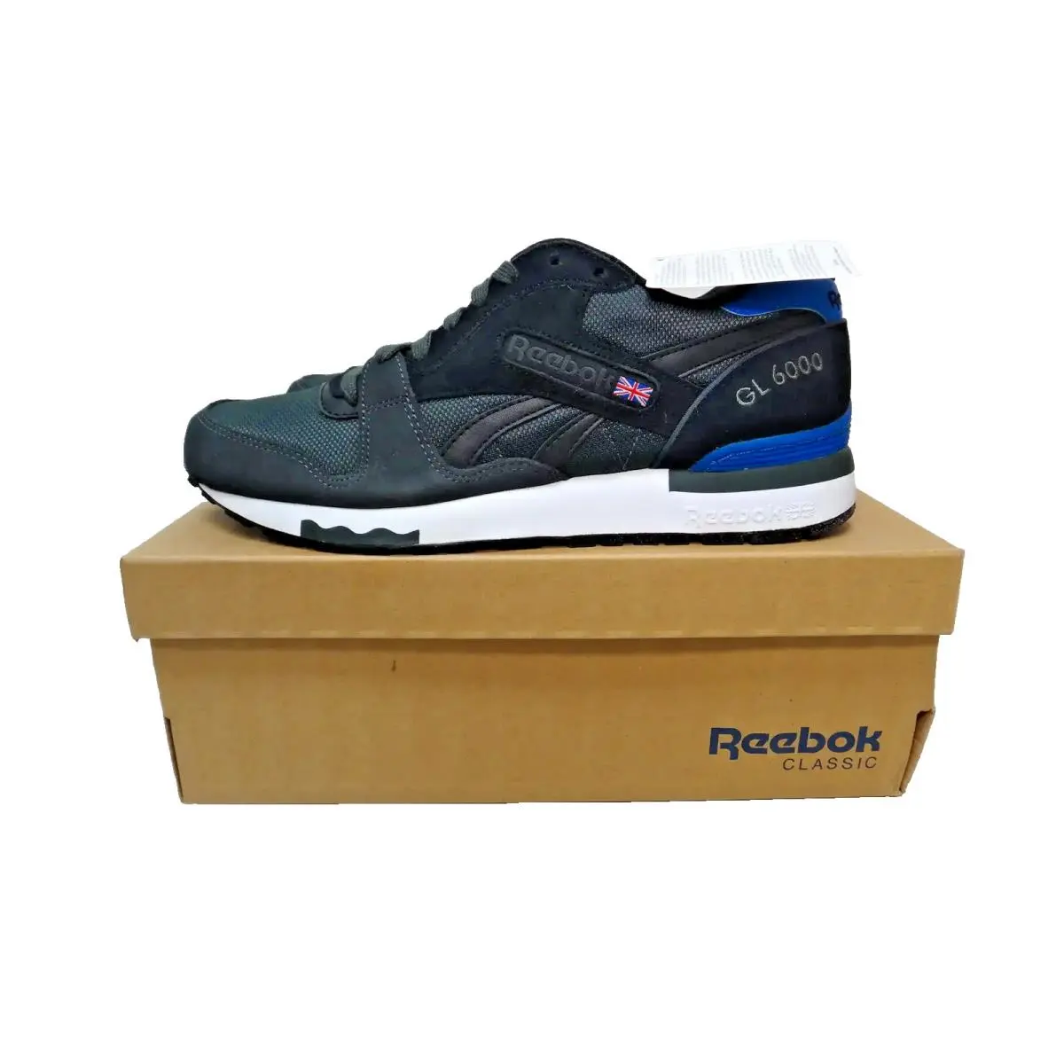 Reebok GL 6000 Athletic Men`s 9.5 Black Gray Blue Running Sneakers V67463
