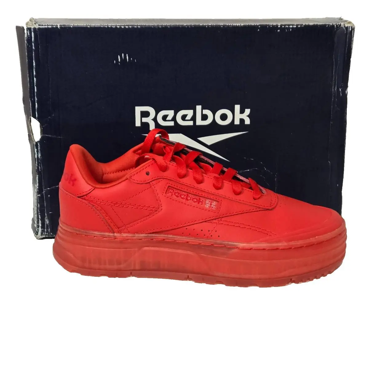 Reebok Women`s Club C Double Geo Instinct Red Sneakers Shoes Size 7.5