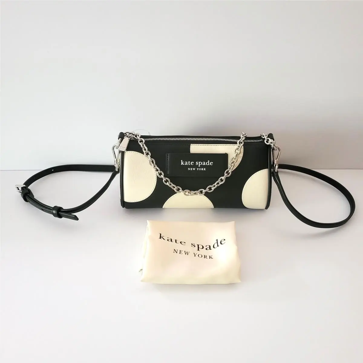 KJ896 Label Dot Applique Smooth Leather Pouchette Crossbody Black by Kate Spade