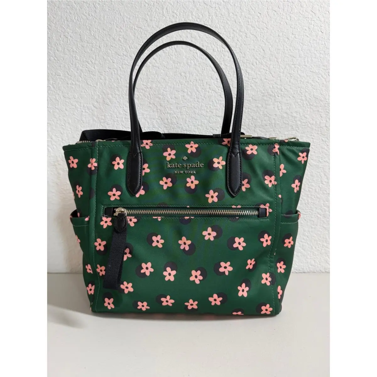 Kate Spade The Little Better Green Pink Floral Medium Satchel Handbag Purse