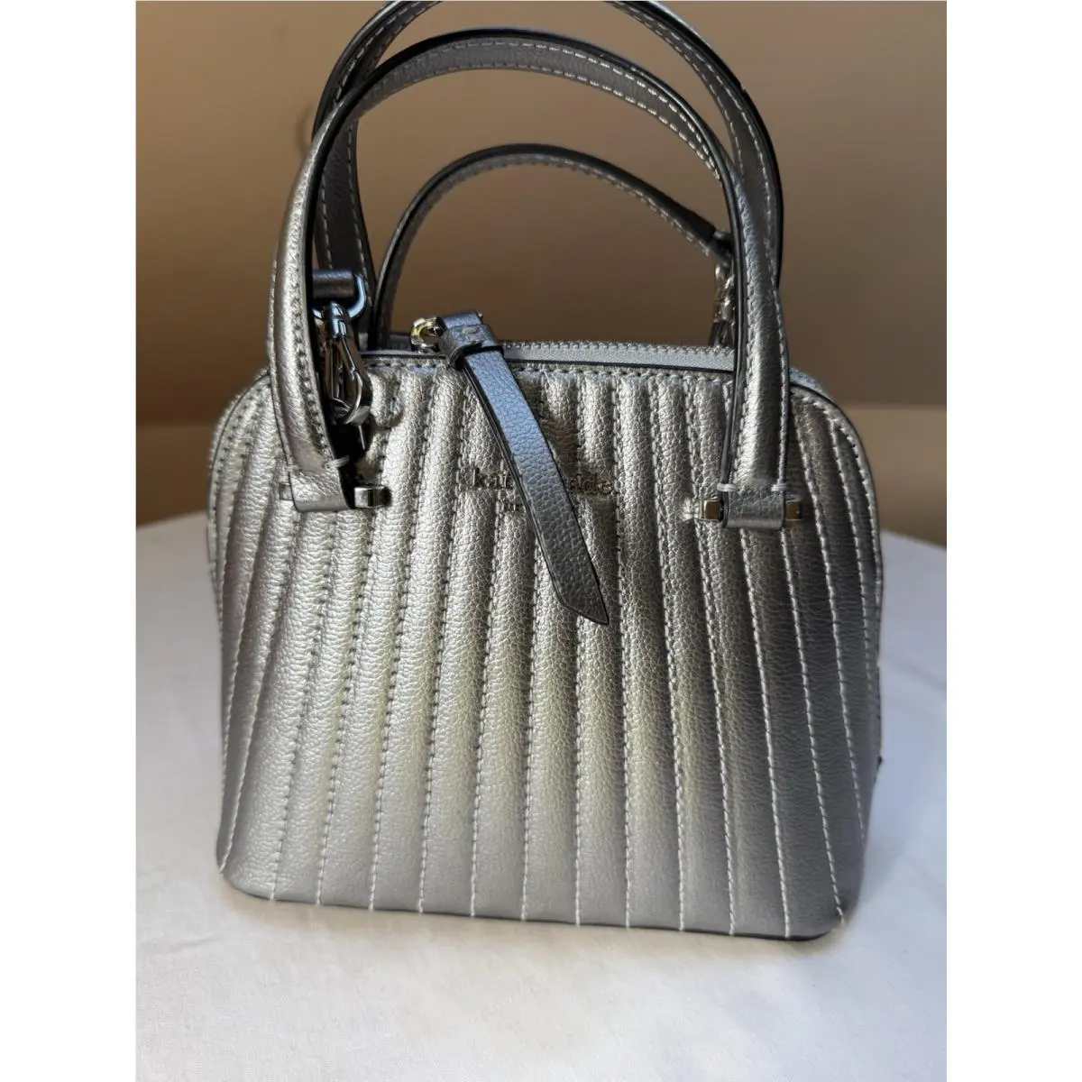 Kate Spade Patterson Drive Mini Dome Satchel Anthracite Silver Quilted Bag