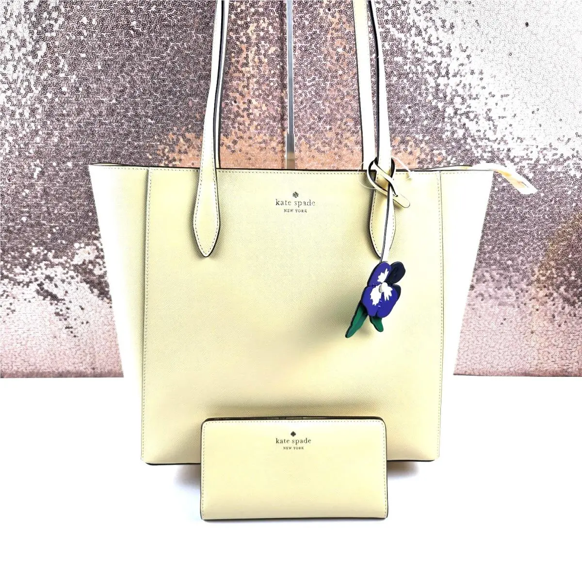 Kate Spade Tote Handbag Purse Large Butter Yellow Zip Top W/matching Med Wallet