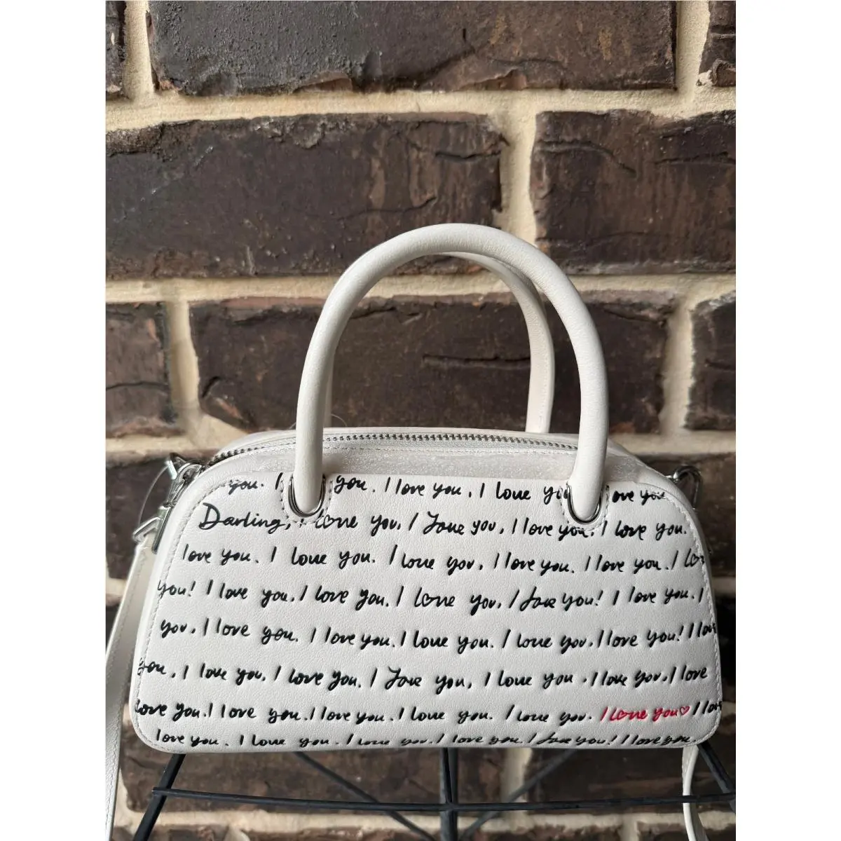 NWT$278  Mini Grace `I Love You` Embossed Script Novelty Satchel Cream by Kate Spade