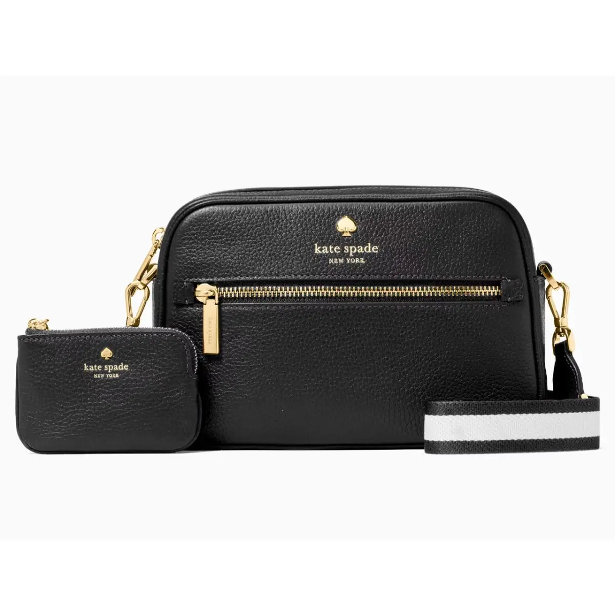 New  Emma Pebbled Leather Camera Bag Black with Dust Bag by Kate Spade