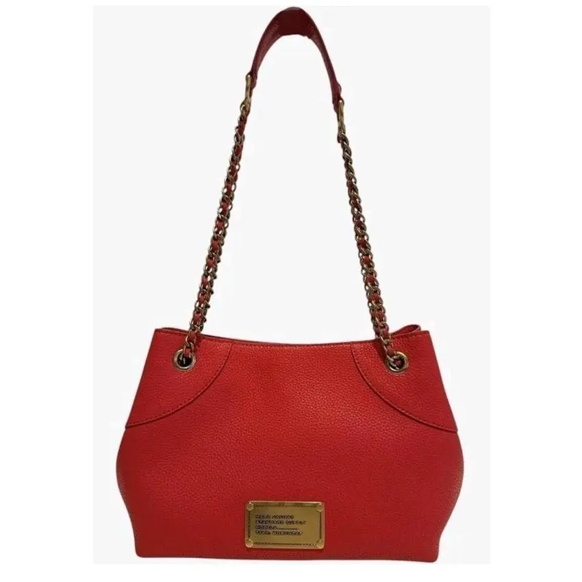 Marc Jacobs The Plaza Tote Shoulder Bag Pebbled Leather Sunset Red