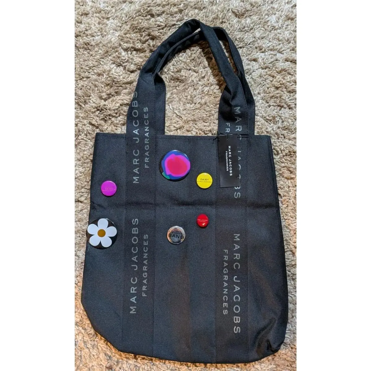 Marc Jacobs Fragrances Cotton Black Canvas W/buttons Tote Bag Purse Handbag