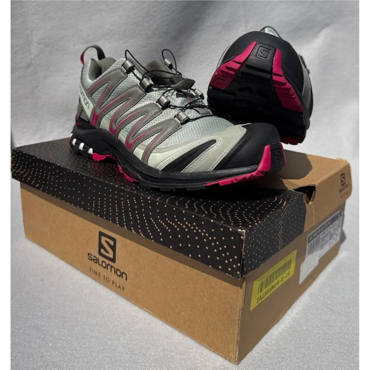 Salomon XA Pro 3D v8 Gtx Women 12 Grey Pink Trail Hiking Shoes Gore Tex Box