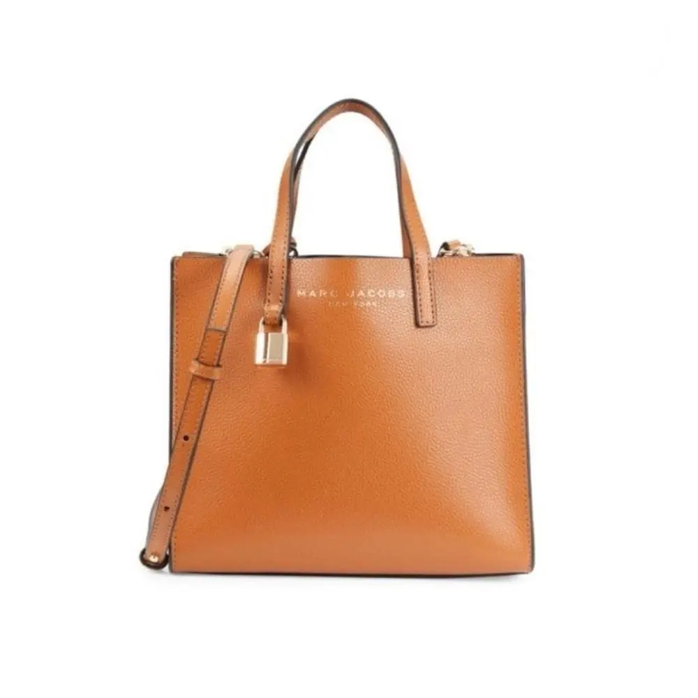 Marc Jacobs Mini Grind Tote Satchel Crossbody Smoked Almond Leather Bag