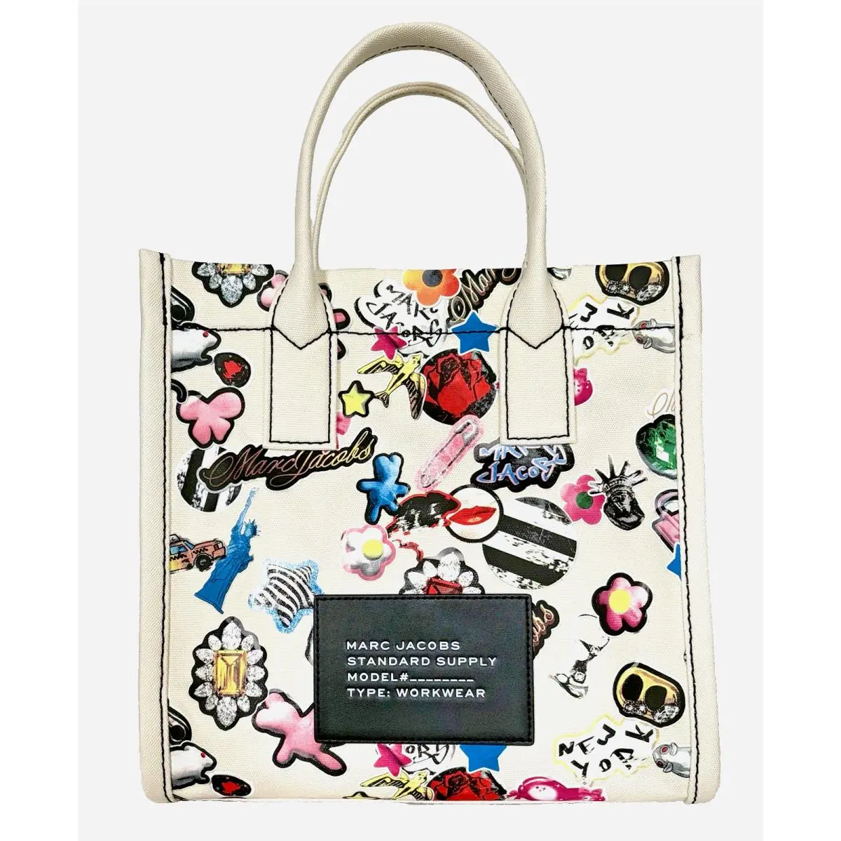 Marc Jacobs Cotton Canvas Graphic Sticker-print Medium Tote White Multi
