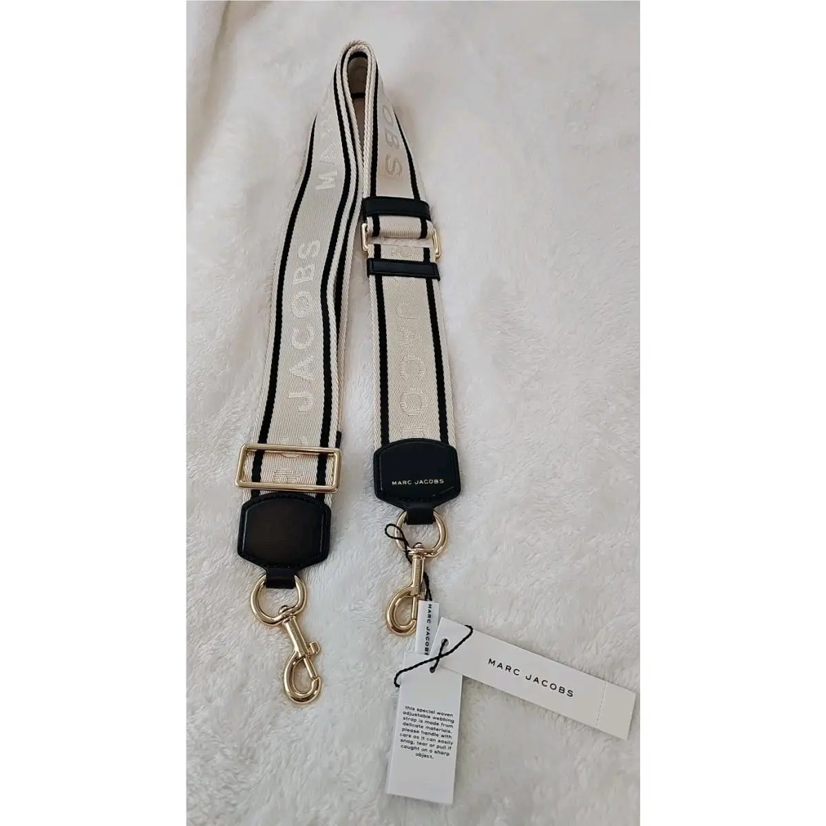 Marc Jacobs The Logo Webbing Bag Strap Beige Marshmallow Colorway Gold