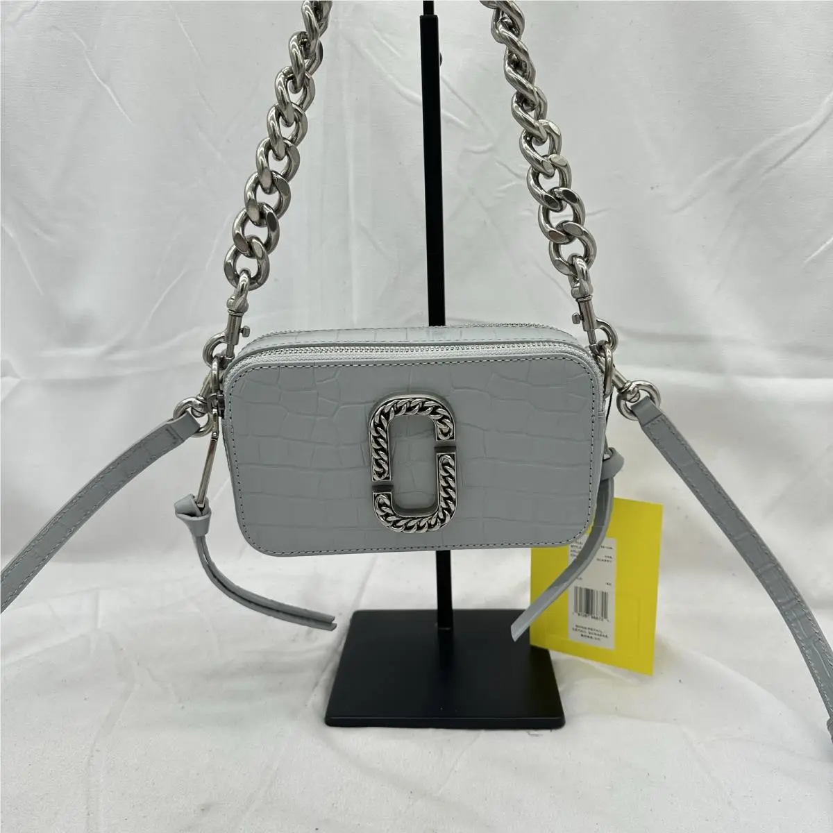 Marc Jacobs Womens The Chain Snapshot Crossbody Bag Croc Embossed Leather Quarry