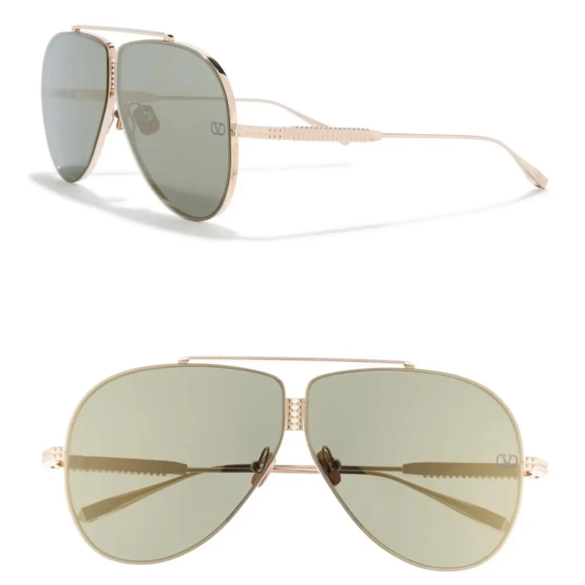 Valentino VLS-100B 64mm Womens / Mens Oversized Aviator Sunglasses Gold / Green
