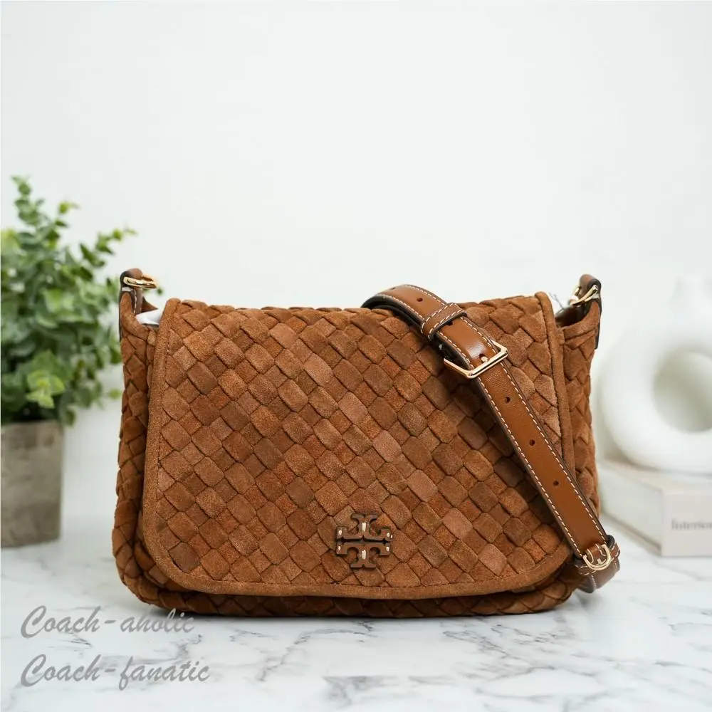 Thea Leather Flap Crossbody Shoulder Bag Chicroy Brown by Tory Burch