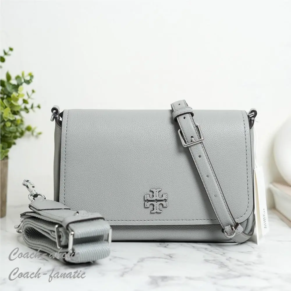 Thea Leather Flap Crossbody Shoulder Bag Misty Cloud by Tory Burch