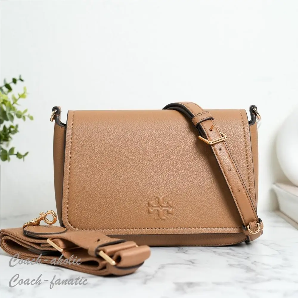 Thea Leather Flap Crossbody Shoulder Bag Tiramisu by Tory Burch