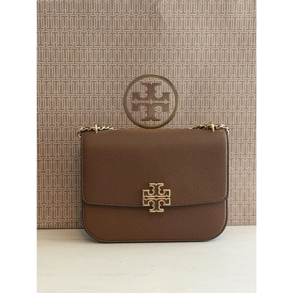 Tory Burch Britten Small Adjustable Shoulder Bag Leather Crossbody in Moose