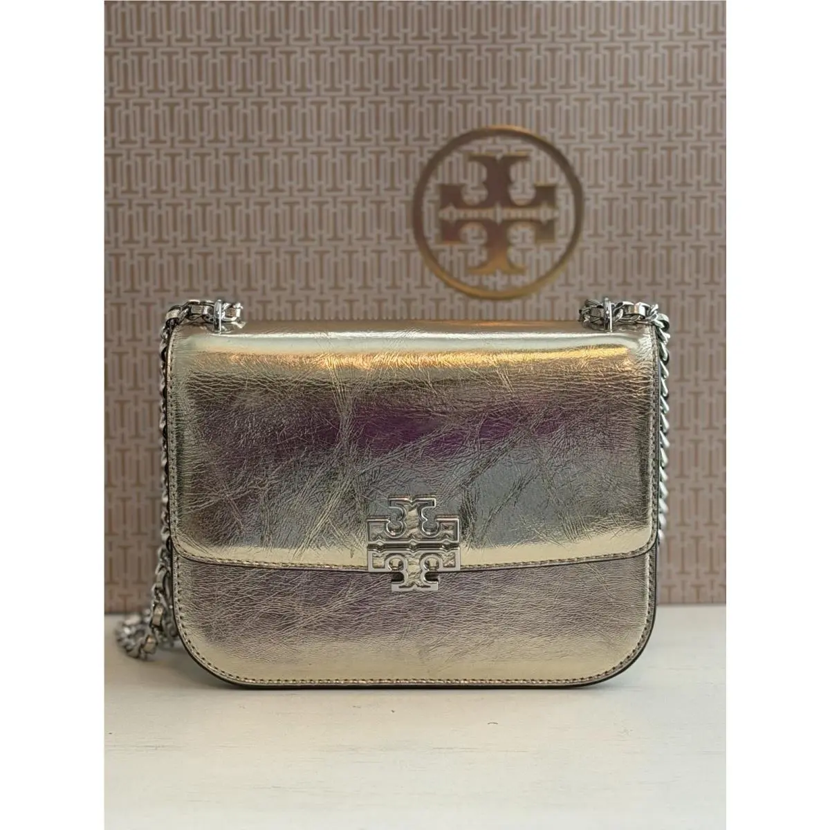 Tory Burch Britten Small Adjustable Shoulder Bag Crossbody Spark Gold